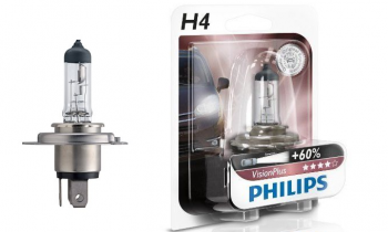 Лампа Philips H4 12V 60/55W+60% Vision Plus (блистер)